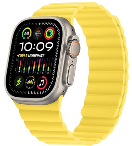 HITZEE Compatible con Correa Apple Watch 49/46/45/44/42/41/40/38mm, Correas Magnética Silicona Suave Compatible para iWatch Ultra 2 Serie 10 9 8 7 SE 6 5 4 3 (42/44/45/46/49, Amarillo solar)