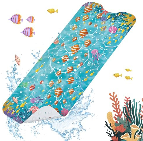 SHUCHING Badewannenmatte rutschfest Kinder, 100 X 40 cm Badematte rutschfest Kinder, Antirutschmatte Badewanne Baby 100% BPA Frei, Maschinenwaschbar, Clownfisch