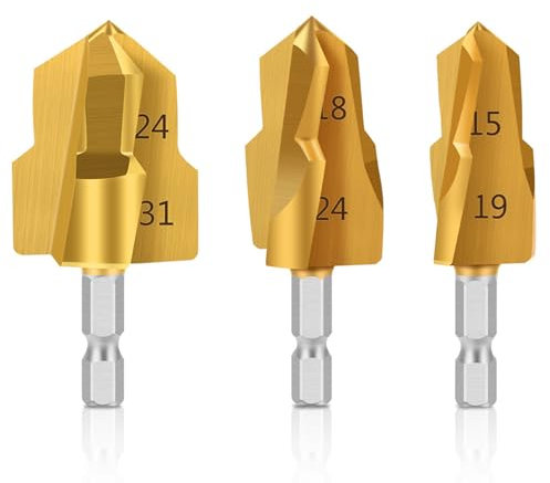 MACHSWON 3PCS Lifting Drill Bit 20mm 25mm 32mm Water Pipe Puncher Drill Bit 1/4 Shank PPR Water Pipe Repair Drill Plumber Reamer Chamfering Drills Bits Tool