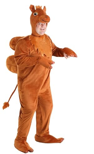 Adult Plus Size Camel Costume | Halloween Jumpsuit with Attached Hand Covers, Headpiece, and Pair of Shoe Covers