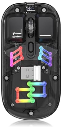 Cuifati Souris de Jeu sans Fil, Souris D'Ordinateur à Coque Transparente Unique, BT 5.0/2.4G, Souris Optique Ergonomique USB 2 Modes, éclairage RVB, 3 Niveaux DPI, Souris Rechargeable