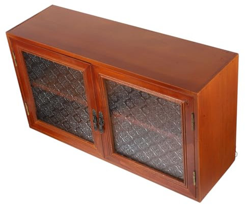 Especiero de madera vintage con puertas de cristal y opción de montaje en pared