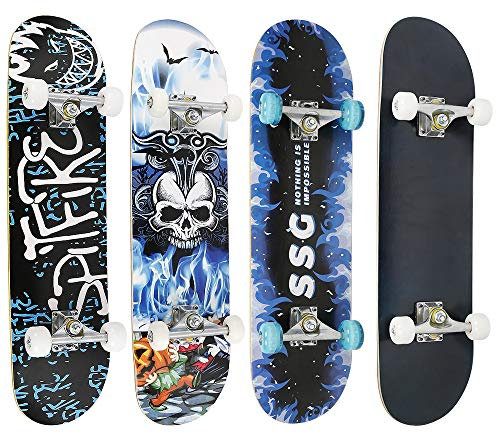 Skateboard Completo para Adolescentes Adultos Principiantes 7 Capas Arce Completo Skateboard, Doble Kick Trick Board para Adultos, Adolescentes, múltiples diseños (79 * 20 * 13 cm (Azul))