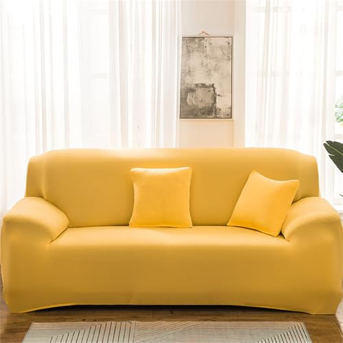 Odot Sofa Überzug, Polyester Einfarbig Sofabezug Ecksofa, Couch Überzug für 1/2/3/4 Sitzer, Sofa Überzug, Elastische sofabezug L Form rutschfest Sofaschoner für Schmücken (Gelb,1 Sitzer)