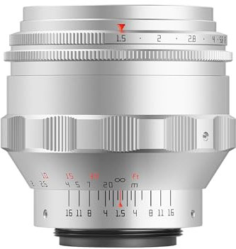 TTARTISAN 75mm F1.5 Gewirbeltes Bokeh Objektiv für M42 Mount Manueller Fokus Vollformat Kamera Objektiv (Silber)