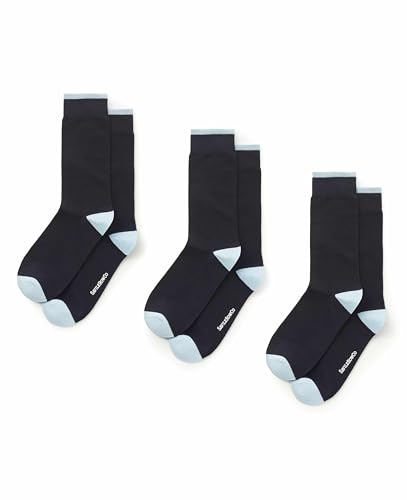 THE SAVILE ROW COMPANY LONDON Men's Luxury Combed Cotton-Blend Dress Socks - Pack of 3-43-46 - Black/Pale Blue