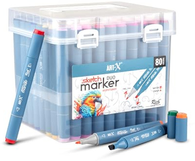 Rich ART-X Sketch Marker Set – 80 Farben Alkoholbasierte Marker, Dual Tip Stifte für Künstler, Illustration & Design, Doppelseitig 18051