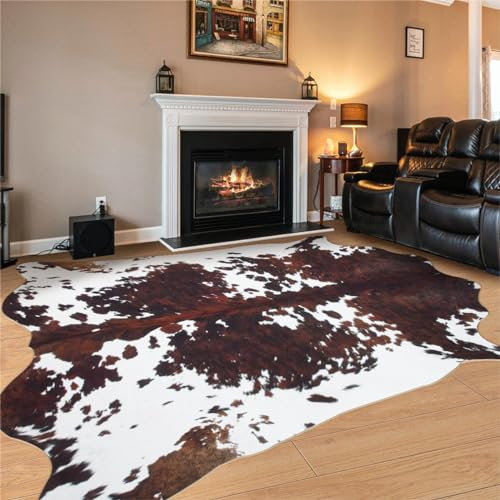 Tappeto in pelle bovina con stampa di mucca, 16 x 20 cm, grande tappeto in pelle di mucca, per soggiorno, camera da letto, sala da pranzo, casa, ufficio, marrone con stampa animalier