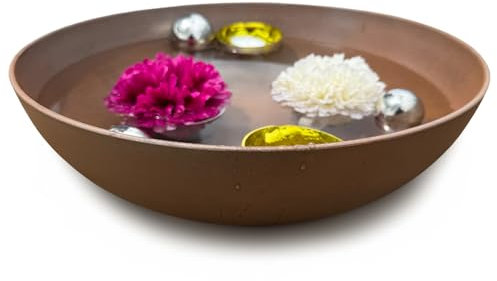 matches21 HOME & HOBBY Miniteich Komplettset mit Ø 37 cm Pflanzschale in Rost bauchig mit Schwimmkugeln & Teelichtschalen Gelb