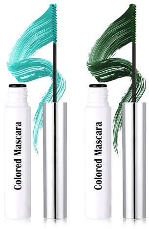 Mascara Coloré Kit, 2 Couleurs Vert Émeraude Vert, Fibre 3D Volume & Courbe | Mascara Waterproof Longue Durée, Pinceau Fin Allongeant Curling et Longueur, Maquillage Cadeau Femme Effet Naturel Yeux