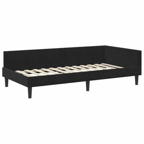 vidaXL Corner Bed Frame Black 80 x 200 cm Velvet and Engineered wood, Elegant, Modern Bed Frame, Breathable Material, Durable Structure, Simple Design, Rectangular Bedroom Furniture