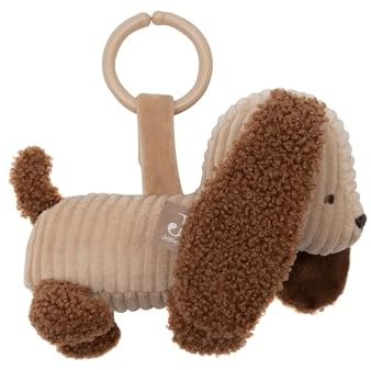 Jollein Stroller Toy – Diego Dog – Soft Toy Dog in Rib Fabric – Sensory Toy for On the Go – with Plastic Ring for Attachment – Baby Toy – Hand Washable