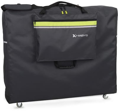 HABYS Tragetasche Standard mit Rollen | Tragetasche für Massageliegen | Mit Schultergurt, Tragegriff & Außentasche | Transporthülle Massage Tisch | Reflektierend & Robust | 76/200 cm | Schwarz