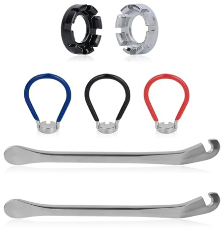 7pz Kit di Chiavi per Raggi Bicicletta, con 2 Leve Pneumatici Strumento Portatile Regolazione del Cerchione Della Bicicletta per Tensione dei Raggi di Calibro 10-15 e la Riparazione Delle Ruote