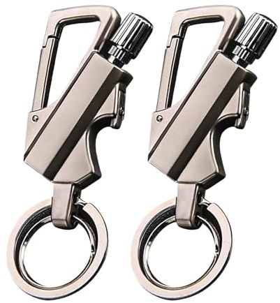 Schlüsselanhänger mit Feuerzeug Streichholz, Permanent Match Infinity Feuerzeug mit Flaschenöffner, Tragbares Metall Streichhölzer, Feuer Anlasser im Freien Notfall (Silber-2pcs)