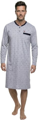 Henry Terre Herren Nachthemd Langarm mit Brusttasche Schlafshirt Größe M-3XL