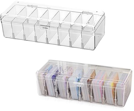 LdawyDE Karteikarten Box, 24,8 x 10 x 7,5 cm Karteikasten (2 Stück) | Abnehmbaren Trennbretter, Transparente Karteikartenbox mit Deckel für bis zu 700 Karten, für Lernkarten, Visitenkarten