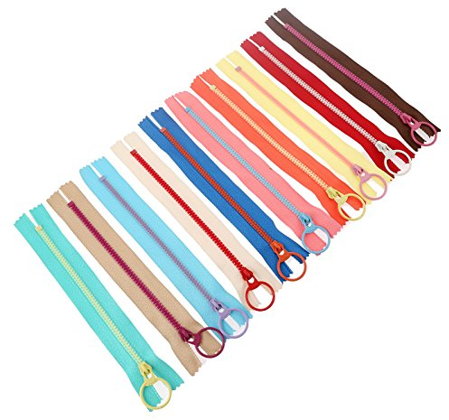 Mgoodoo 10 Stücke Harz Reißverschlüsse Coil Bunten Reißverschluss mit Ring Multicolor Reißverschluss mit Metall Zugring für Nähen DIY Kleidung Handwerk Tasche Kleidung 15cm