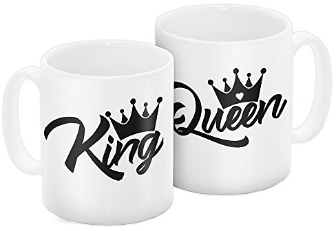 2er Tassen-Set mit Motiv und Text – King und Queen– für Verliebte zum Valentinstag | Liebes-Tasse | Valentinsgeschenk