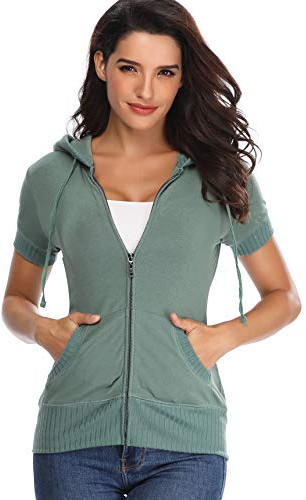 Damen Short Sleeve Zip Hoodie Sweatjacke Beiläufige Sweats Hemd Kapuzenjacke Sport Style Casual Basic Training