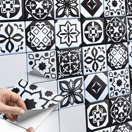 CREATISTO Mosaik Klebefliesen Stickerfliesen Fliesenfolie - Klebe Folie für Wandfliesen I Klebefliesen Deko Folien für Fliesen Ornament in Bad u. Küche (10x10 cm I 27 -Teilig)