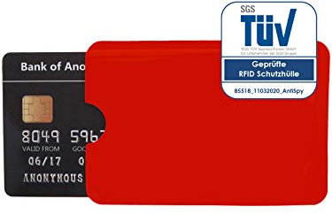 AntiSpyShop RFID Schutzhülle, TÜV geprüft, NFC Blocker - Kreditkarte, Bank EC Karte, Krankenkassenkarte (Rot)