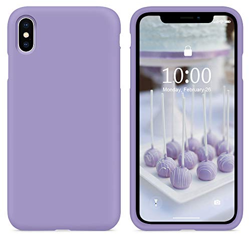 SURPHY iPhone X/Xs Silicone Case, Liquid Silicone Gel Rubber with Soft Microfiber Cloth Lining Cushion Anti-Scratch Shockproof 5.8 inch Phone Case for iPhone X/Xs (2018) (Light Purple)