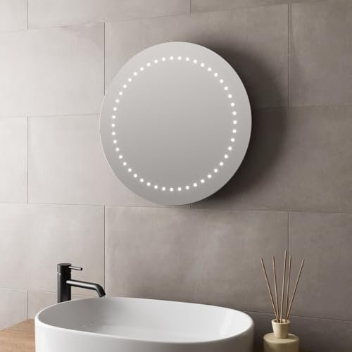Plumbworld® 500 x 500mm Bathroom Mirror with LED Lights Wall Mounted Illuminated Light Vanity Mirrors for Bathrooms, Battery Operated, Switch