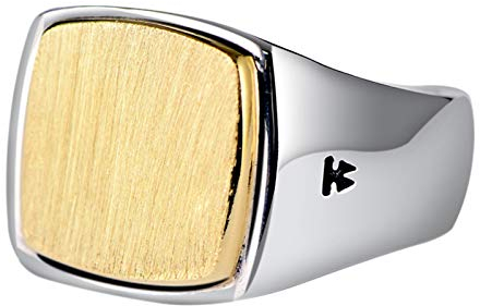 ANAZOZ 925 Silber Ring Herren Gebürsteter Gold Siegelring 14Mm Ring Partnerringe Paar Verlobungsring Siegelring Lion Herrenring Punk Silber Gold Punk Schmuck für Männer Größe：61 (19.4)