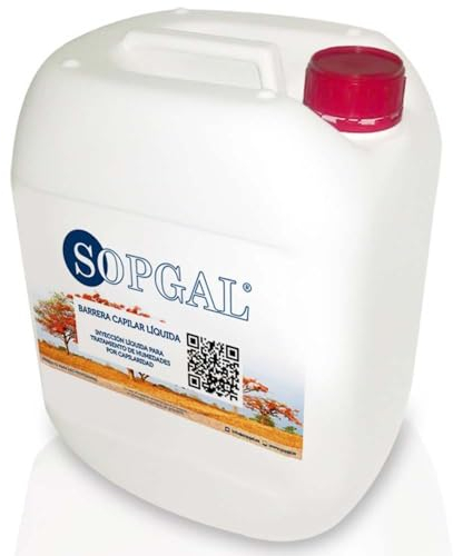 Injection liquide pour humidités par capillarité (25 L) - freine l'humidité par capillarité ascendante sur les murs et les murs, créant une barrière imperméable - Sopgal