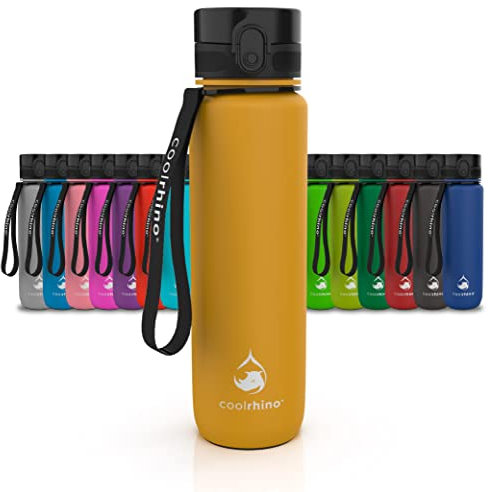 coolrhino Trinkflasche 1500ml für Sport, Outdoor, Schule, Fitness & Kinder - Wasserflasche auslaufsicher und Bpa frei - Flasche für Kohlensäure geeignet (Rhino Sun Yellow, 1500ml)