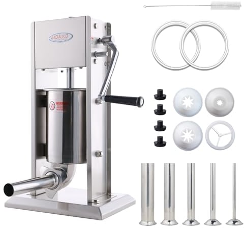 Hakka Sausage Maker Machine, 2 in 1 Vertical Sausage Stuffer Roll Making Spanish Churros Manual with 5 S/S Filling Funnels(7LB/3L)