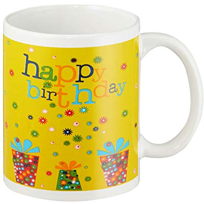 Kaffeebecher Kaffeetasse Happy Birthday gelb Henkelbecher 350ml Tasse Becher Trinkbecher (1 x Tasse Happy Birthday gelb)