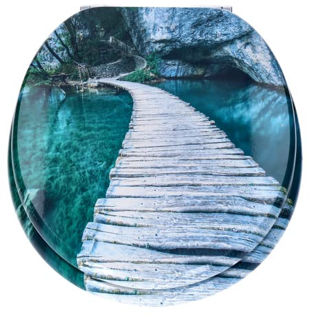 TP WC-Sitz mit Absenk-Automatik und Motiv, Soft-Close-Funktion, Toiletten-Deckel mit Holz-Kern, ovale O-Form, EU-Größe, bis 120 kg, rostfreie Scharniere, einfache Montage, universal passend