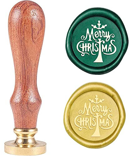 CRASPIRE Merry Christmas Sealing Wax Stamp Christmas Tree X'MAS EVE Wax Seal Stamp Head with Wooden Handle for Christmas Invitations Envelope Cards Decoration