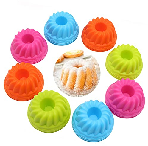 Lushly 12 Stück Gugelhupfform Silikon, Mini Gugelhupfformen, Wiederverwendbare Silikon Geriffelte Dessertform, Backform Klein Gugelhupf für Machen Kuchen Schokolade Gelee(4 Farben), Orange