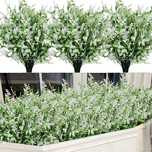12 Bundles Buissons d'Arbustes Artificiels Fleurs Blanche Fausse Fleurs Fausses Lavande Plantes Décoration pour Maison Arrangement Floral Jardin Fenêtre Décor
