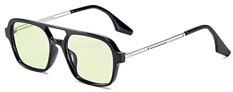 OSAGAMA Vintage Quadratische Sonnenbrille für Damen Herren 70er Jahre Kleine Brille Metallrahmen Schwarz/Grün