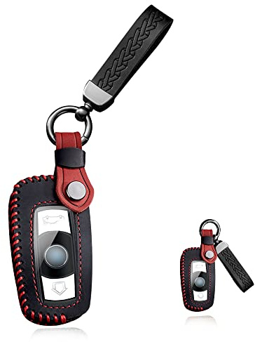 HIBEYO Smart Autoschlüssel Hülle passt für BMW lederSchlüsselhülle Schutzhülle für BMW E60 E70 E81 E88 E90 320 X1 X5 X6 Z4 1er 3er 5er Schlüsselanhänger Schlüsseletui 3Tasten(nur Keyless GO)-Schwarz