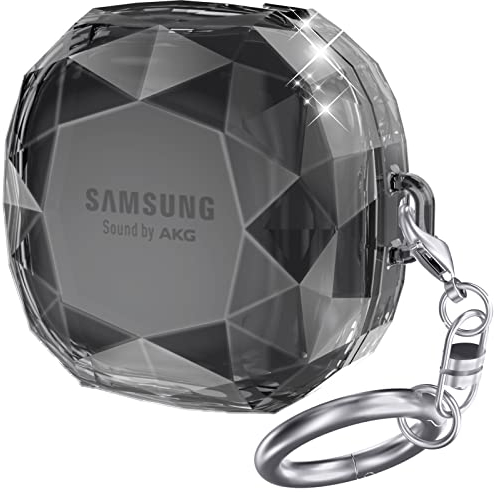 AHASTYLE Kristall Hülle für Samsung Galaxy Buds Live, Pro, 2 & 2 Pro - Hartes Stoßfest Schutzhülle mit Schlüsselanhänger (Klares Black)