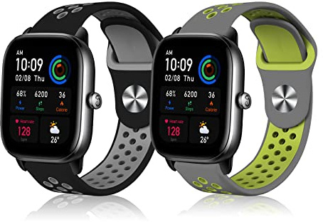 ToVioc Correa Reloj para Amazfit Active 2 Square/2/1, Bip 3/3 Pro, 20mm Correa Deportivo Silicona Transpirable para Amazfit GTS 4/4 Mini/3/2/2e/2 Mini - Gris Negro & Amarillo Gris