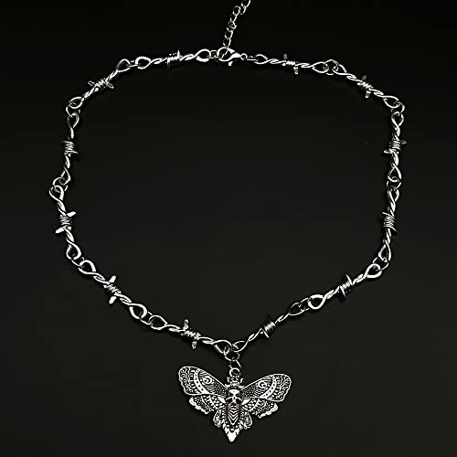 ATAGOR Goth Motte Schädel Stacheldraht Kreuz Anhänger Choker Halskette Punk Hip Hop Schmuck Y2K Vampir Little Dorns Kette Choker Geschenk