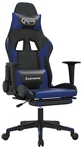 vidaXL Gaming Stuhl mit Massage Fußstütze Racing Chefsessel Bürostuhl Drehstuhl Sportsitz Bürosessel Schreibtischstuhl Schwarz Blau Kunstleder