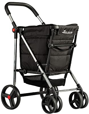 Klappbarer Einkaufstrolley Rolser Basquet Polar 4 große Räder (2 drehbare) - Schwarz