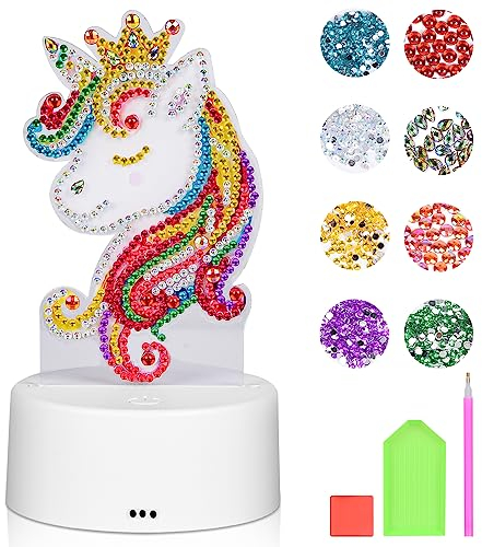 Herefun Diamond Painting Nachtlicht Einhorn, Nachtlicht Bastelset Einhorn Geburtstagsgeschenk für Mädchen 6-12 Jahr, 5D Nachtlicht Dekoe, LED Diamand Painting Lampe Einhorn, DIY Diamond Painting