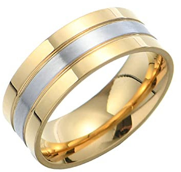 Ayoiow Ring Edelstahl Herren Gold Silber Verlobungsring Herren Rille