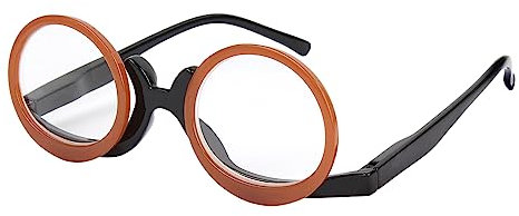 MilyaDE Make-Up Brille Lesebrille Schminkbrille Rotatable Flip Up Drehbare Presbyopie Sehhilfe Lesehilfe mit Stärke, Orange Schwarz 2,5