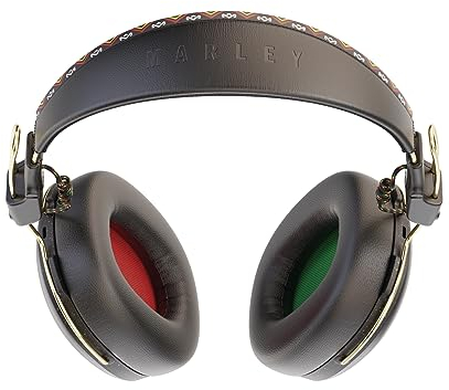 House of Marley Positive Vibration Frequency Over Ear Wireless Headphones - Bluetooth Headphones, 34 Hr Playtime Earphones with Microphone, Passive Noise Isolation, Sustainable Materials, Rasta