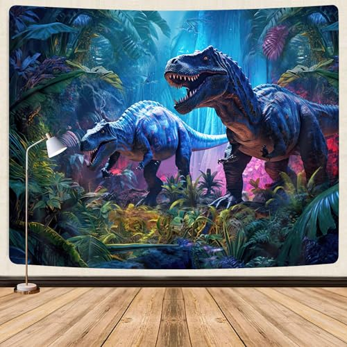 GOAOK Dinosaurier-Tapisserie für Jungenzimmer-Dekoration, Jurassic Wild Anicient Animals Wandteppich, Natur Wald Märchen Dinosaurier Wandteppich Wandbehang Zoll für Schlafzimmer Wohnzimmer Schlafsaal,