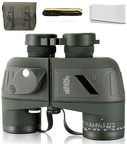 Zoomble® 10x50 Marine-Fernglas für Erwachsene | Fernglas mit Entfernungsmesser und Kompass | Verrekijker Wasserdicht, HD BaK-4-Objektiv, | Inklusive E-Book-Drafts über Vogelspotten - Green